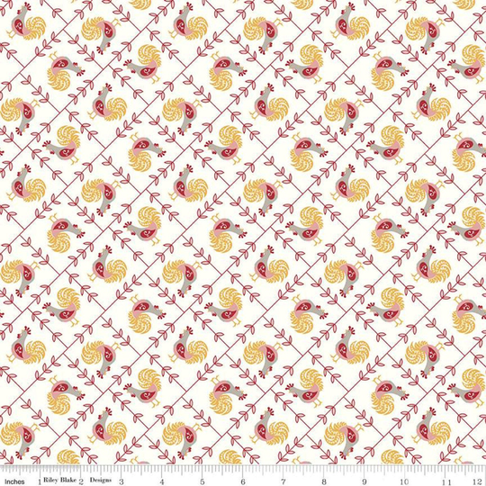 Rooster Coral From Cook Book Collection By Lori Holt For Riley Blake Designs
