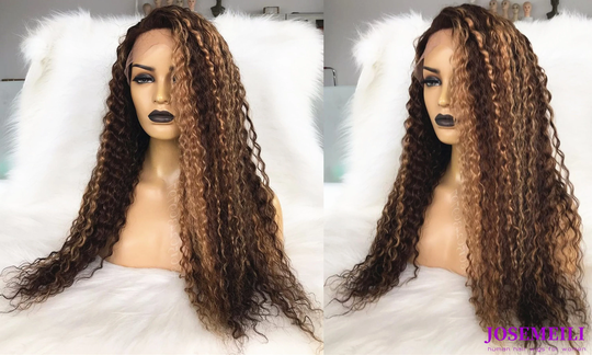 Caramel Brown Blonde Highlight Balayage Hair Wigs Mix Blend Bronw Human Frontal Lace Full 360 Wig