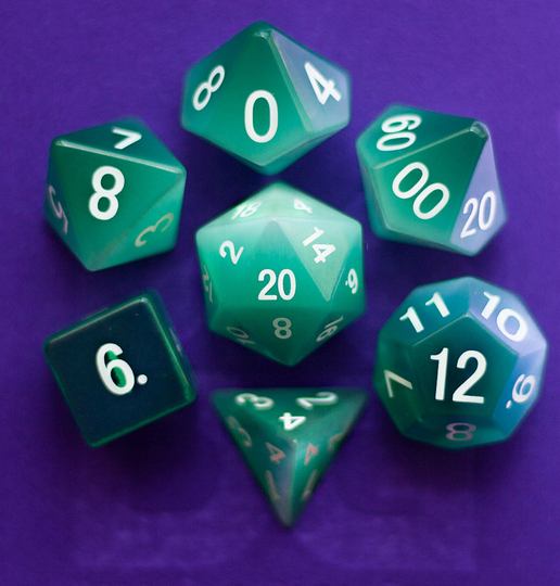 Cat's Eye Mint Green Gemstone Polyhedral Dice Set Hand Carved With Quality Full-Sized 16mm. Great For Dnd Rpg Dungeons & Dragons