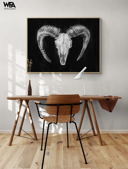 Rustic Ram Mount Ii By Ethan Harper, Framed Harper Print, Animal Skull Black & White Skeleton Art, Wall Art