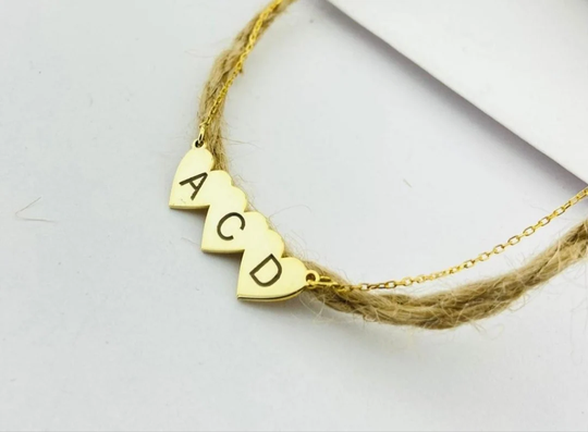 Personalized Necklace, 3 Initial Triple Capital Letter Three Gold, Silver, Rose Gold Gift For Her