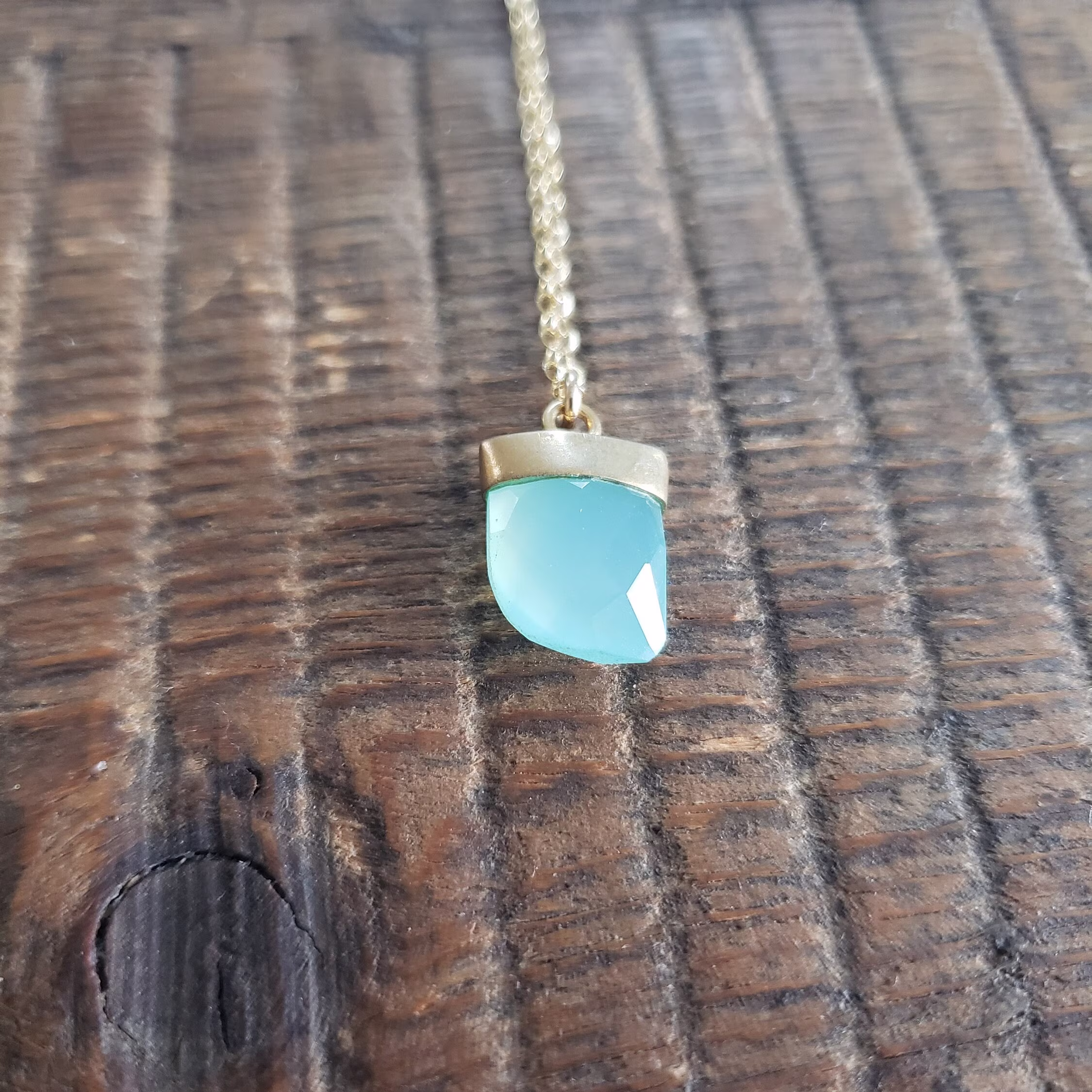 Aqua Horn Pendant Necklace, Blue Seafood Chalcedony Charm, Gold Dipped Gemstone, Gift For Her, Summer Jewelry