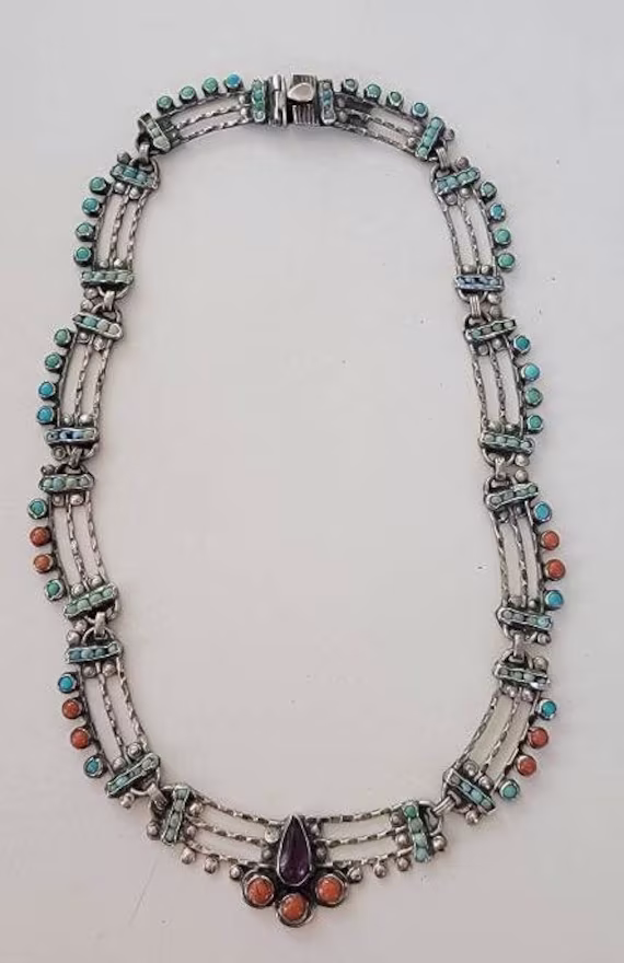 sterling Silver Necklace Mexican Cecilia Eagle Mark 1 Turquoise
