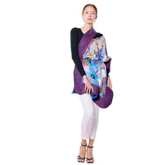 Purple Wool Silk Felt Shawl Gustav Klimt The Virgin Silk Felt Shawl Women's Special Gift, Blue Shawl, Art, Painting, Natural