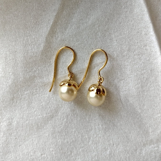 Pearls Hook Earring Pair, Silver 925, Real Gold Filled