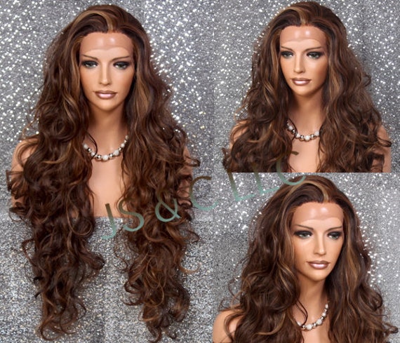 Human Hair Blend Wig Heat Safe Lace Front Free Part Curly Long Brown Blonde Mixed Cancer/Alopecia/Cosplay