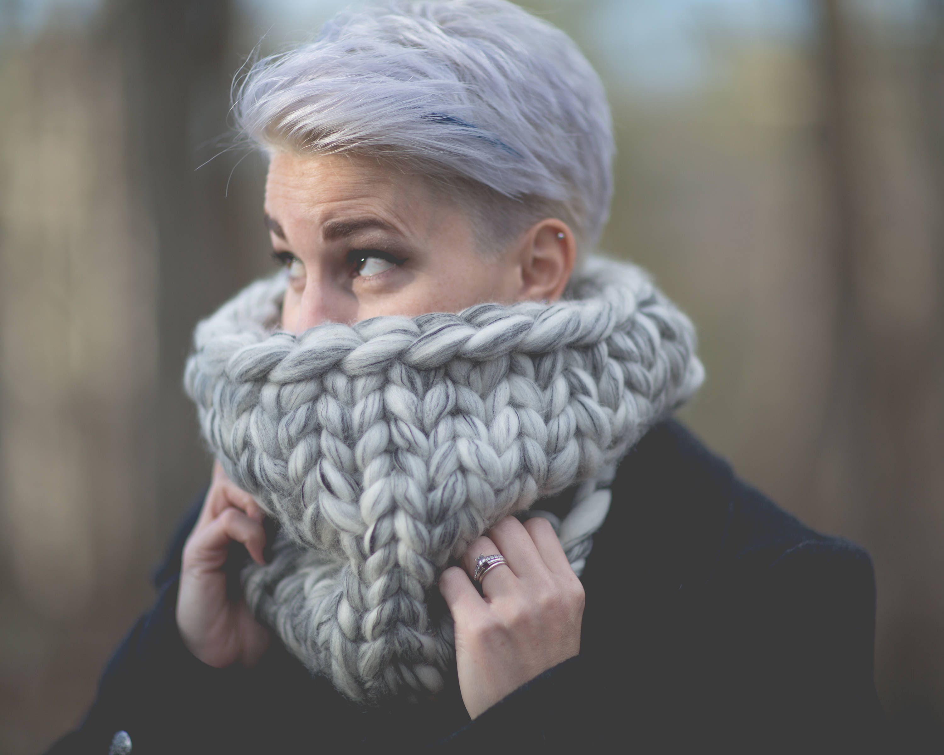 Handknit Cowl - Merino/Tencel Blended Wool
