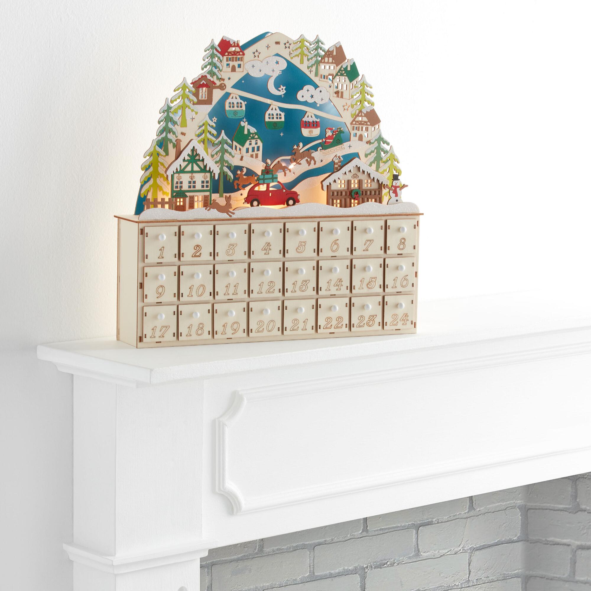 Woodcut Chalet Scene LED Light Up Countdown Calendar: Multi by World Market