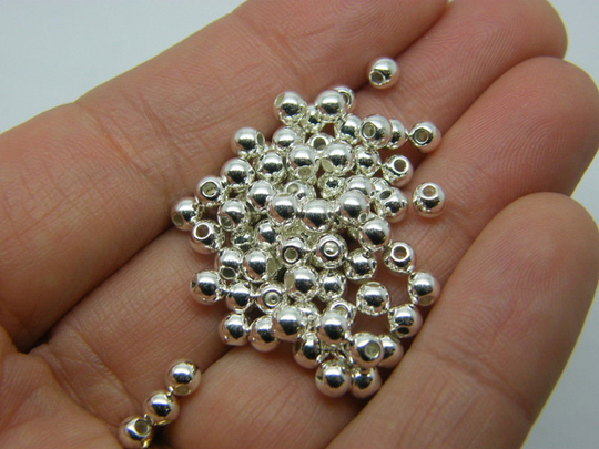 300 Spacer Beads 4mm Silver Plated Tone Ccb Plastic Fs321