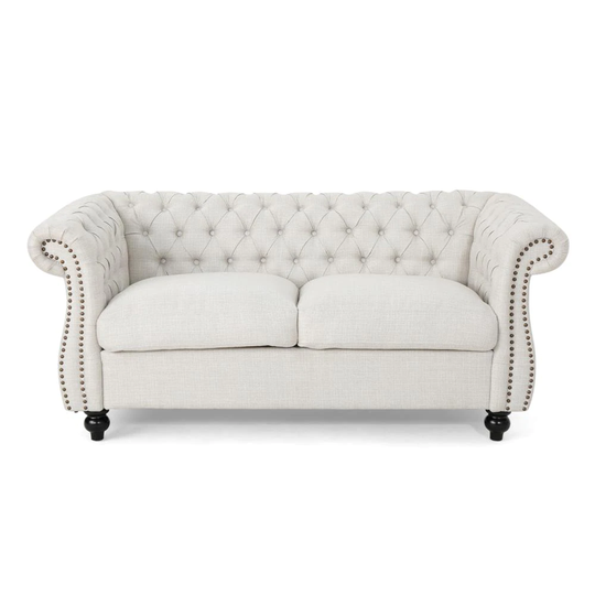 Best Selling Home Decor Somerville Midcentury Beige and Dark Brown Polyester/Blend Loveseat in Off-White | 306024