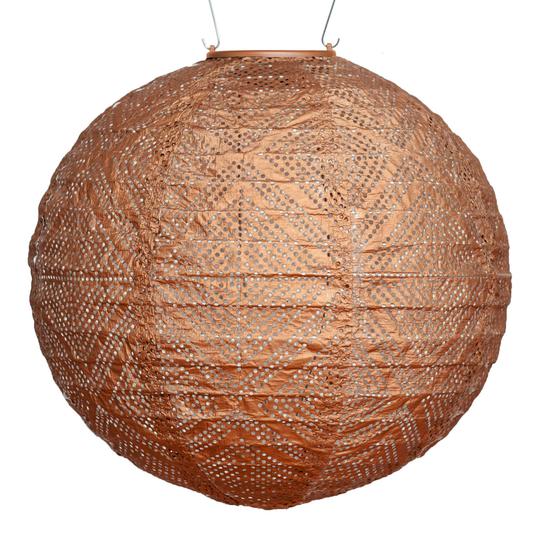 Round Geometric Fabric Windsong Solar LED Lantern: Metallic by World Market