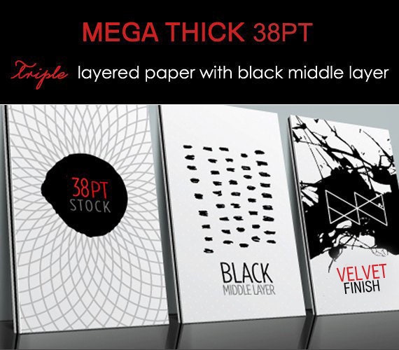 250 Business Cards Or Hang Tags - 38Pt Triple Layered Paper, Black Seam Velvet Suede Finish 3.5x2 Custom Printed W Colored Painted Edges"