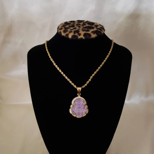 Waterproof 18K Gold Purple Jade Buddha Charm Necklace Protection Lucky Green Amulet Pendant For Women Christmas Gift