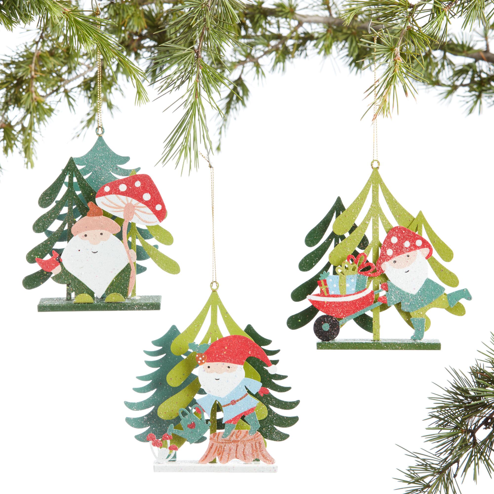 Glittered Metal Gnome Scene Ornaments Set of 3: Multi by World Market