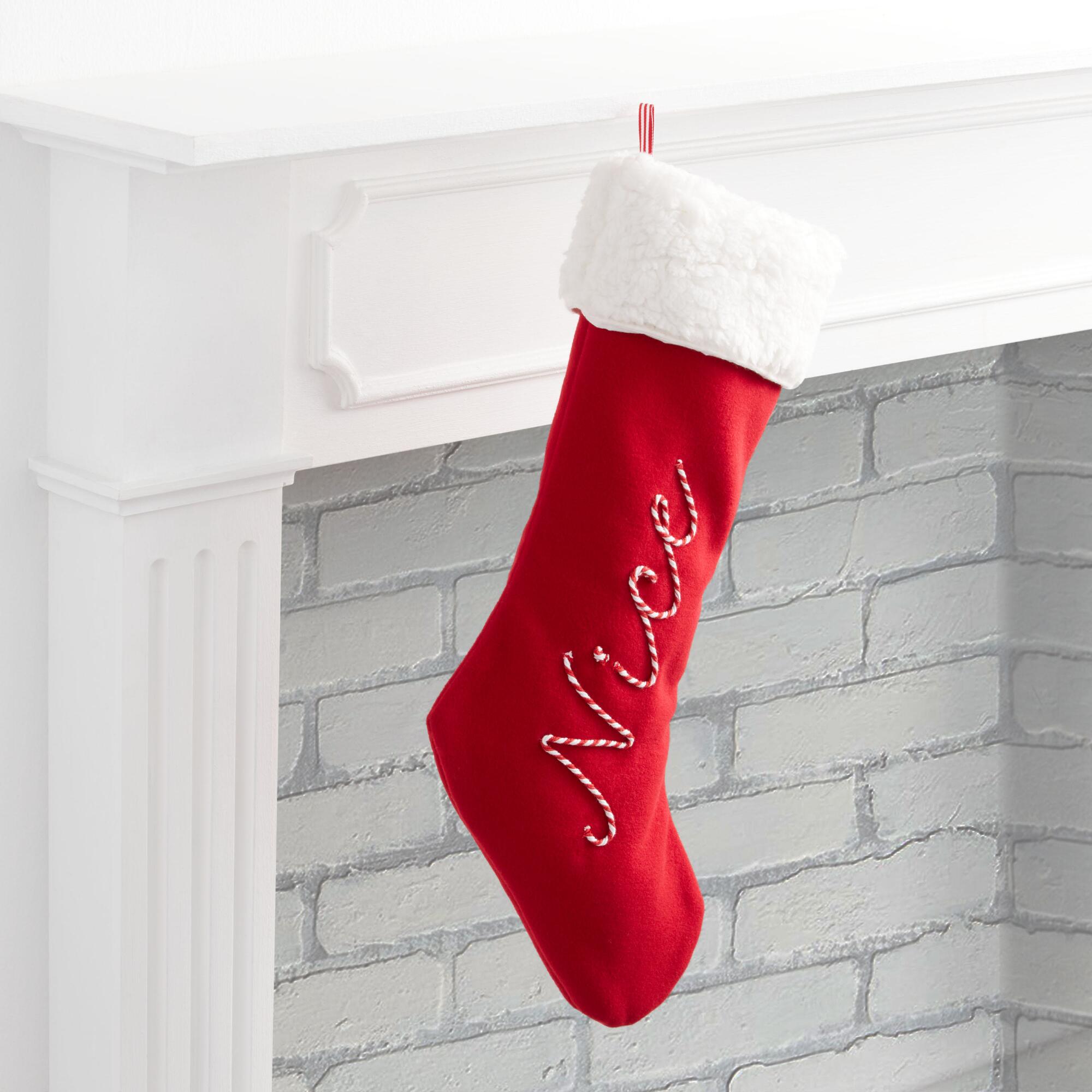 Ivory And Red Naughty And Nice Christmas Stocking: Red/Cream - Polyester by World Market