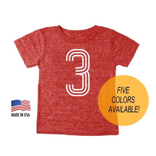 Tri Blend Toddler "3' Third Birthday T-Shirt - Boy & Girl Tee Twins Triplets Gift