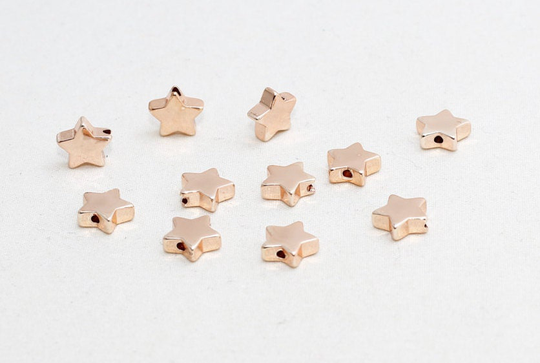 3 Pcs 8, 5mm Rose Gold Star Beads, Center Hole Spacer Beads, Rose134