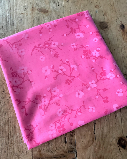 Bright Pink Cotton Blend Sateen Cherry Blossom Print Fabric; 2.5 Yards X 44" Wide