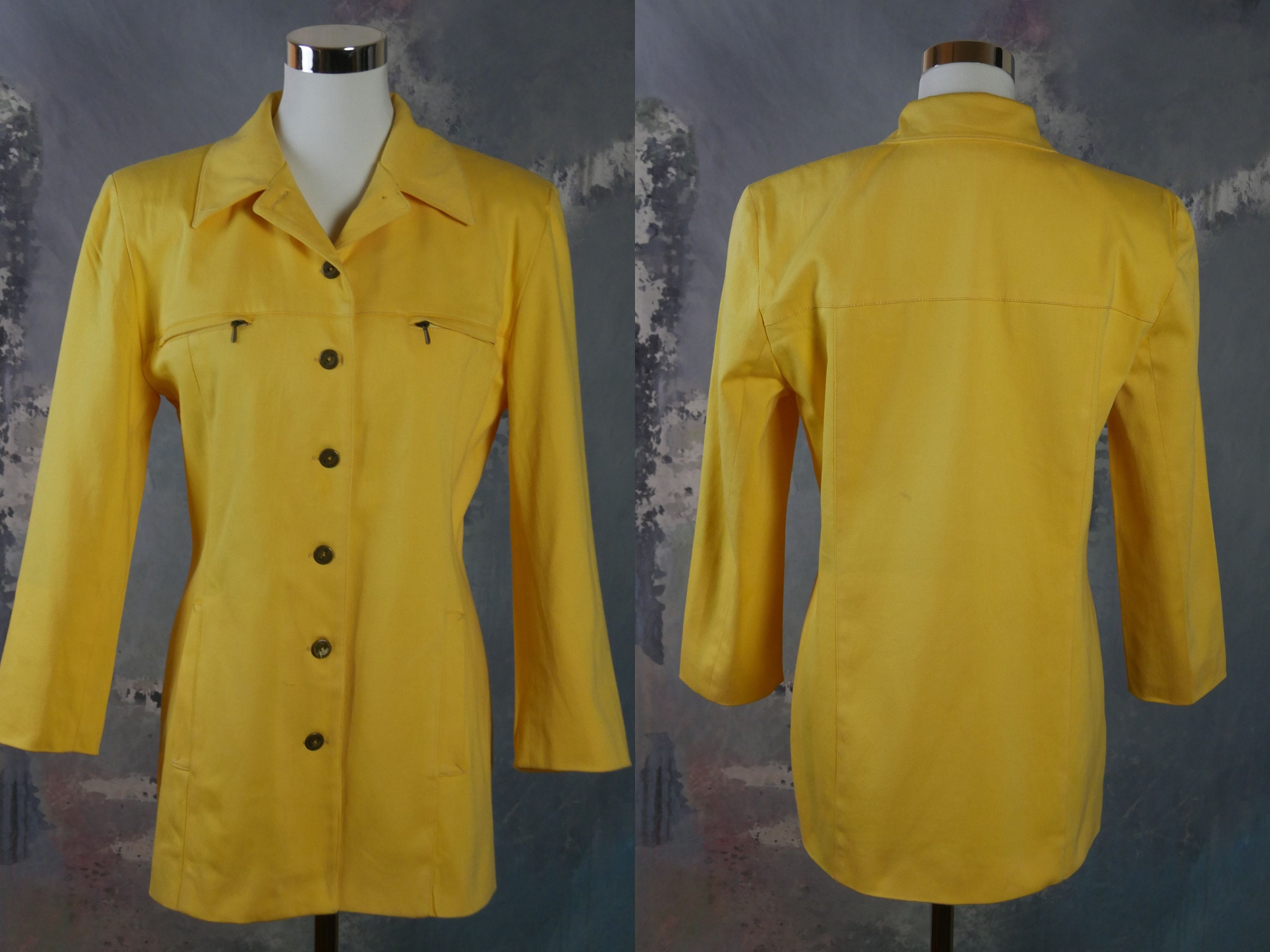 Yellow Jacket, 1990S European Vintage Cotton Spring Coat Size 10 Us, 14 Uk