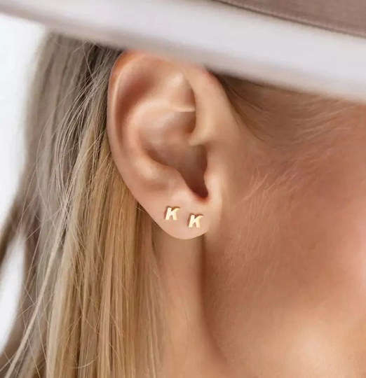 Tiny Initial Earrings, 18K Gold Earrings, Letter Studs, Tiny 18K Filled Earrings
