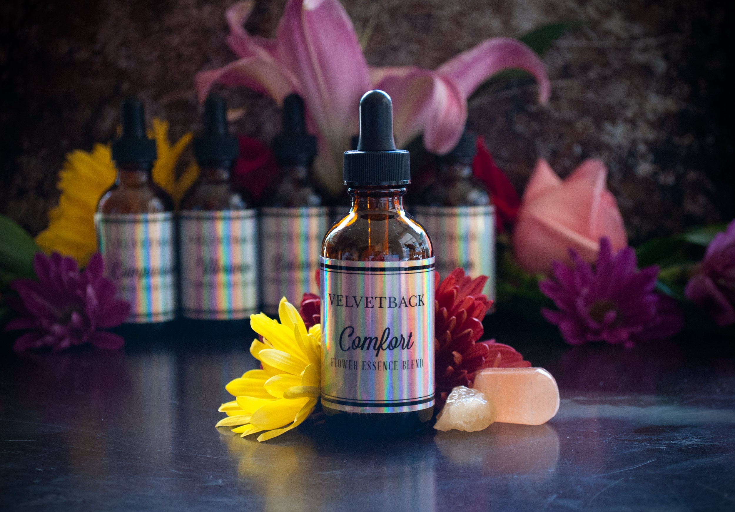 Comfort Flower Essence Blend + Guidebook & Plant Ally Talisman Card Pull | Borage Calendula Grape Hyacinth Helichrysum Lupine
