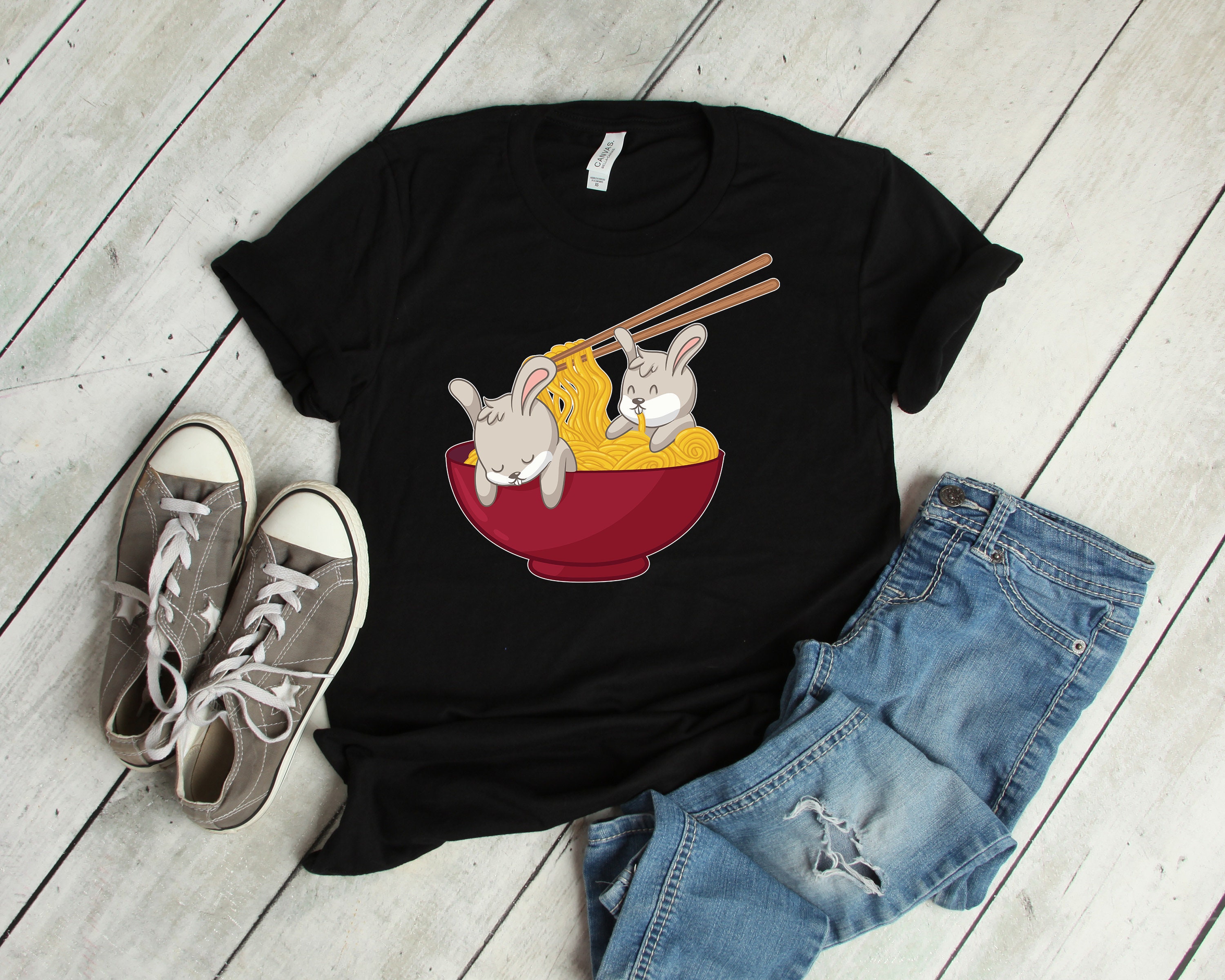 Bunny Rabbit Japanese Chibi Ramen Bowl Noodles Lover Shirt Women Men Kids Anime Hoodie Sweatshirt/Kawaii Pho T-Shirt Gifts