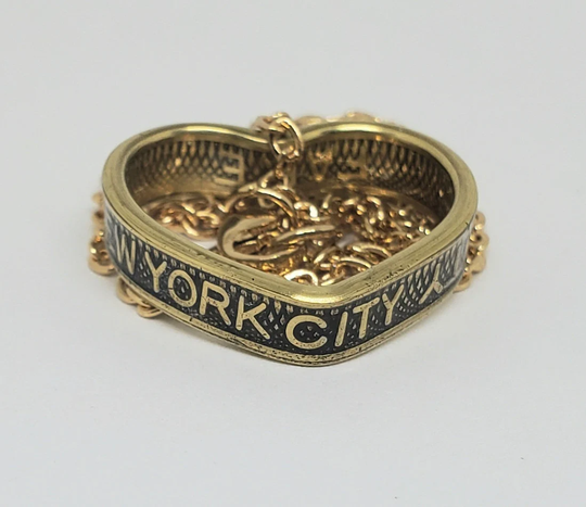 Heart Shaped Pendant Made From New York City Subway Token Coin Ring With 24 in Chain
