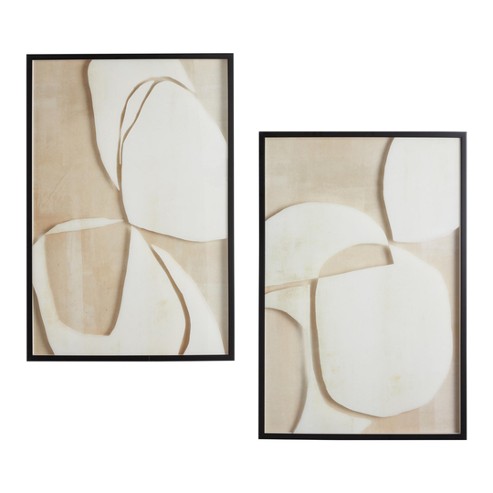 Ivory Hush Abstract Framed Glass Wall Art 2 Piece: White - Large by World Market
