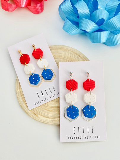 4Th Of July Dangle Earrings | Memorial Day Dangling Blue White Red American Flag America Love Earring Jewelry Gifts