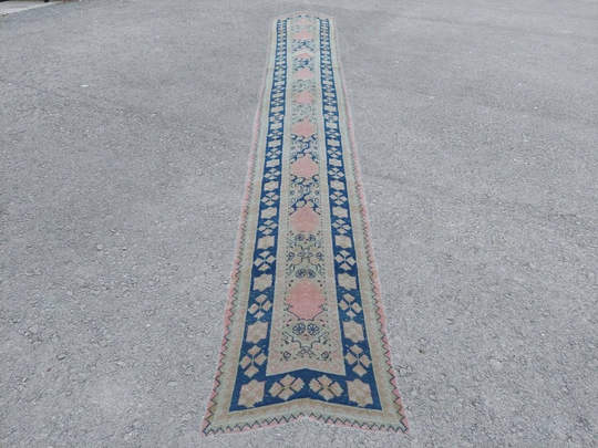 2x19 Narrow Runner Rug Vintage, Extra Long Turkish 2x19, Stair Handmade, Persian Patchwork Kurdish 19'