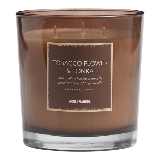 Tobacco Flower & Tonka 3 Wick Scented Candle: Brown - Scented Wax by World Market