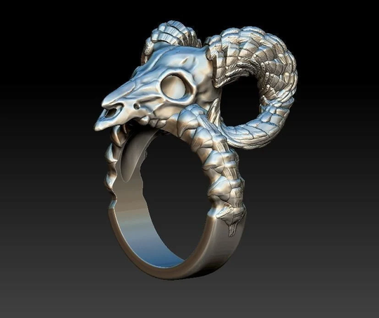 Ram Skull Ring, Silver Gold Ring Ii Gold Silver 10K 14K 18K 24K Platinum I