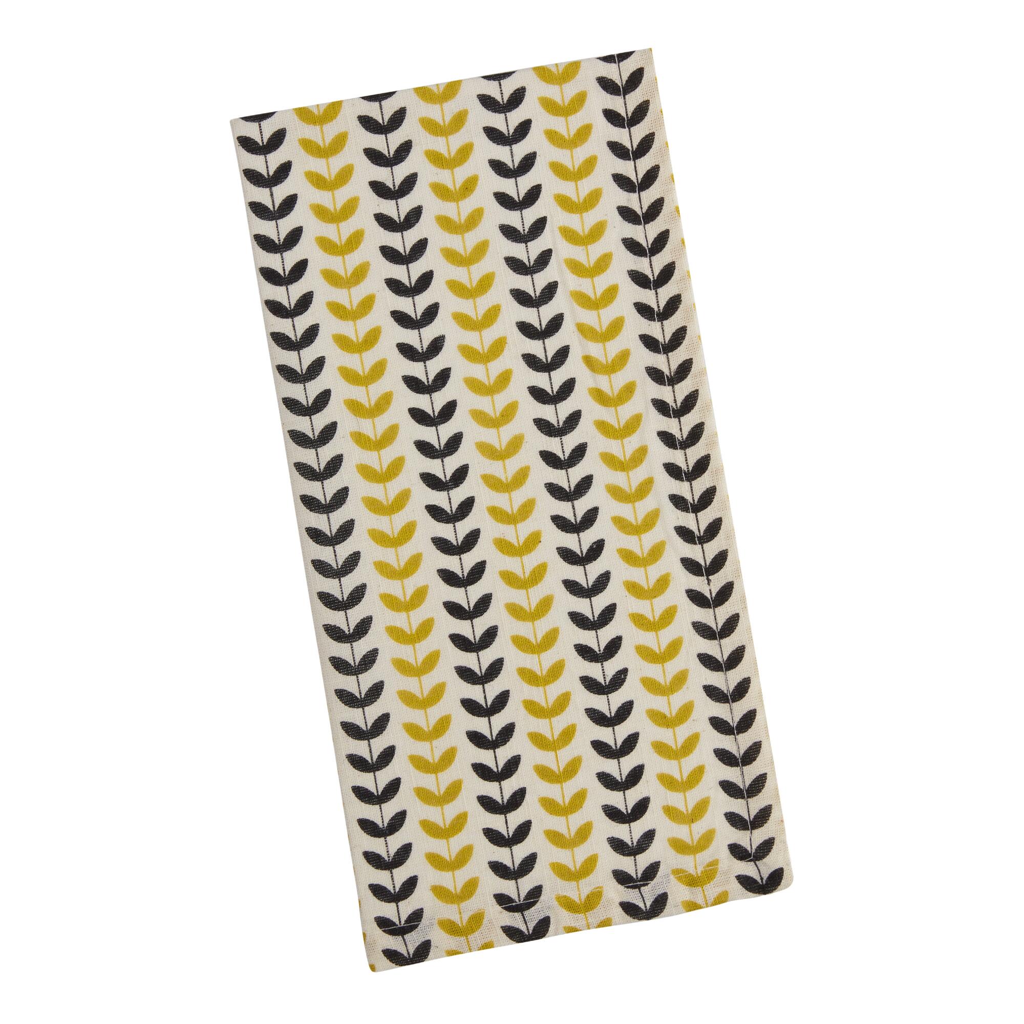Black and Yellow Leaf Print Napkin Set of 4 - Cotton by World Market