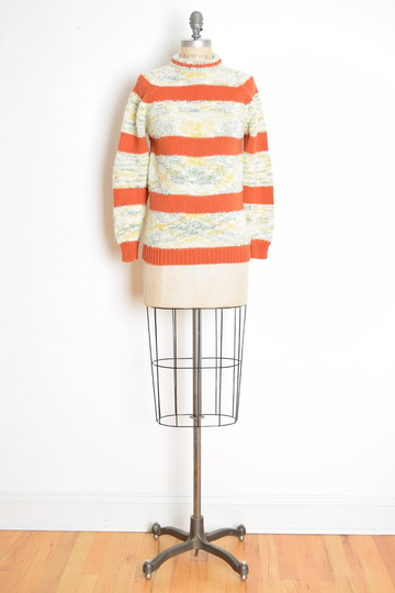 Vintage 70S Sweater Space Dyed Striped Hippie Boho Jumper Top Shirt S M Clothing
