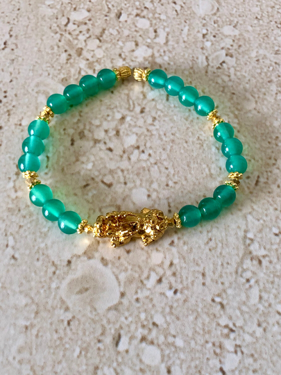 Pixiu Bracelet Green Onyx Jewelry Heart Chakra Feng Shui Attract Wealth