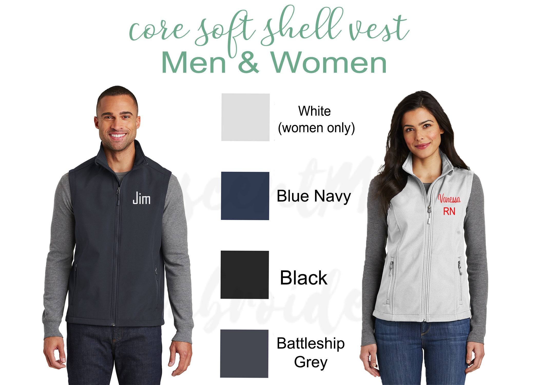 Custom Embroidery Core Soft Shell Vest- Personalize With Name Monogram Or Logo - Full Zip Up, Ladies & Men Vest, Christmas, Career