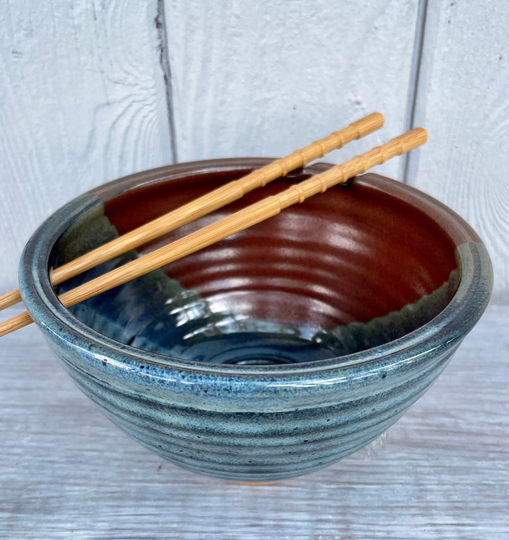 Single Rice Bowl - Noodle Ramen Ceramic With Chopsticks Pho Bowl- Stoneware Tri Color Glaze Ready To Ship