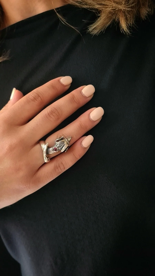 Ram Ring in Sterling Silver 925 & Garnet Gemstone