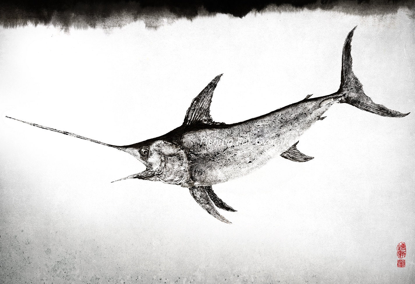 Swordfish | Mekajiki - Gyotaku Print Traditional Japanese Fish Art By Dwight Hwang
