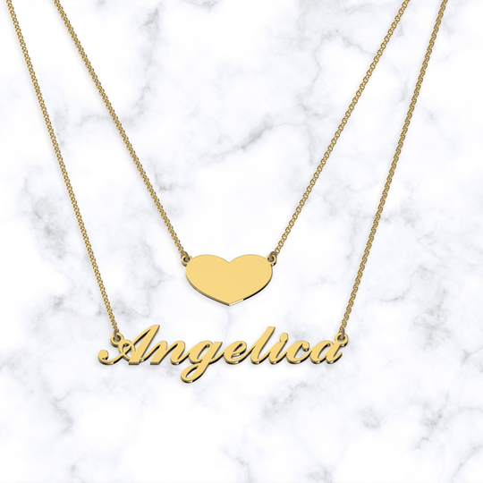 2 Layered Name Necklace Set Gold Heart Jewelry Personalized Name Necklace With Heart Custom Charm Christmas Gift