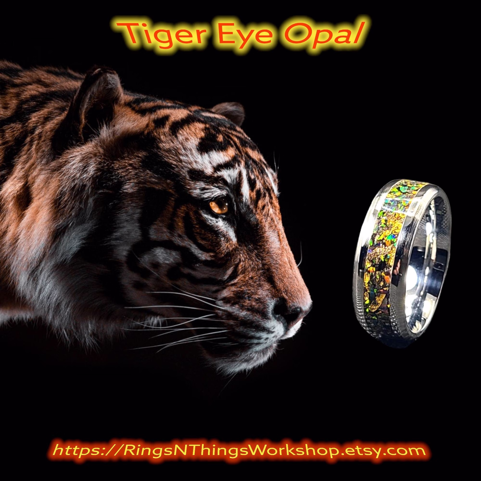 Tiger Eye Opal Ring For Anxiety, Couples Set, Mens Ring, Birthstone Anxiety Edc, Meditation Promise