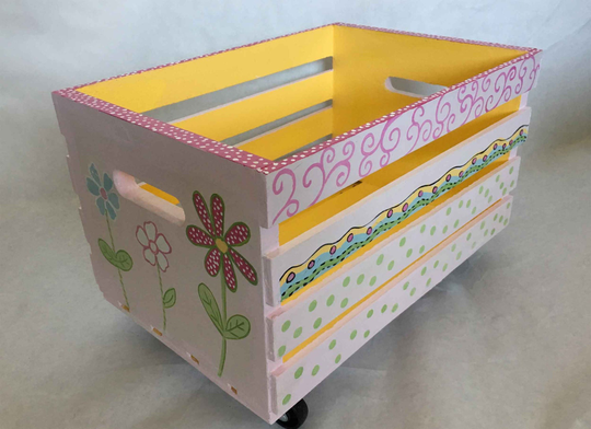 Hand Painted Crate Toy Box, Book Kids Bookcase, Holder, Storage