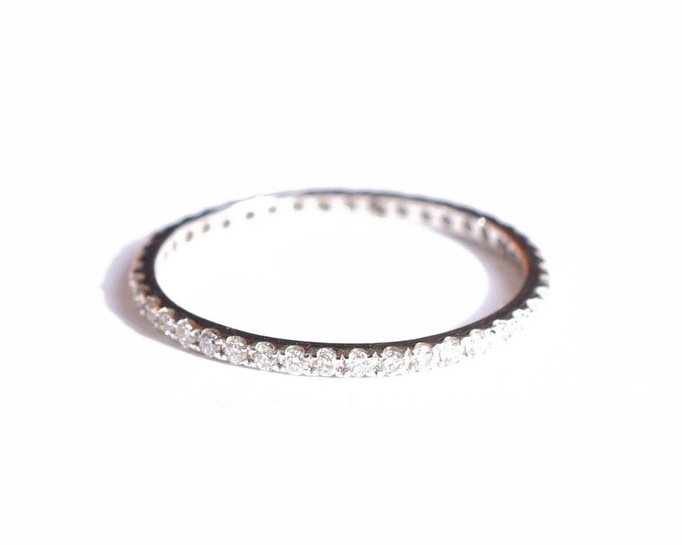 White Gold Eternity Ring 0.30Ctw 18K 14K 1.35mm Full Or Half Diamond Band . Wedding Micro Pave Gold. Polamai