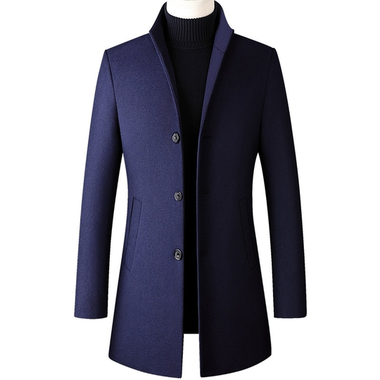 Winter Wool Coat Men Thick Stand Collar Coat Male Fashion Wool Blend Outwear Jacket Smart Casual Trench Plus Size Mens Overcoat - navy, xxl