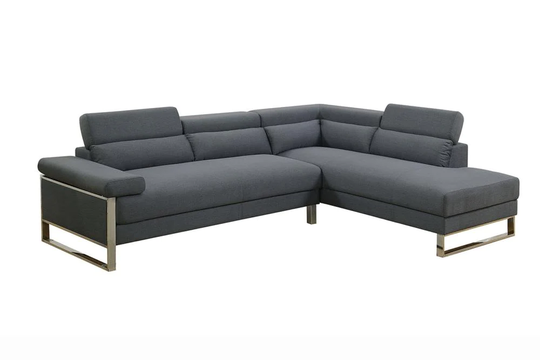Poundex Cerviel Modern Glossy Charcoal Polyester/Blend Sectional Stainless Steel in Gray | F6539