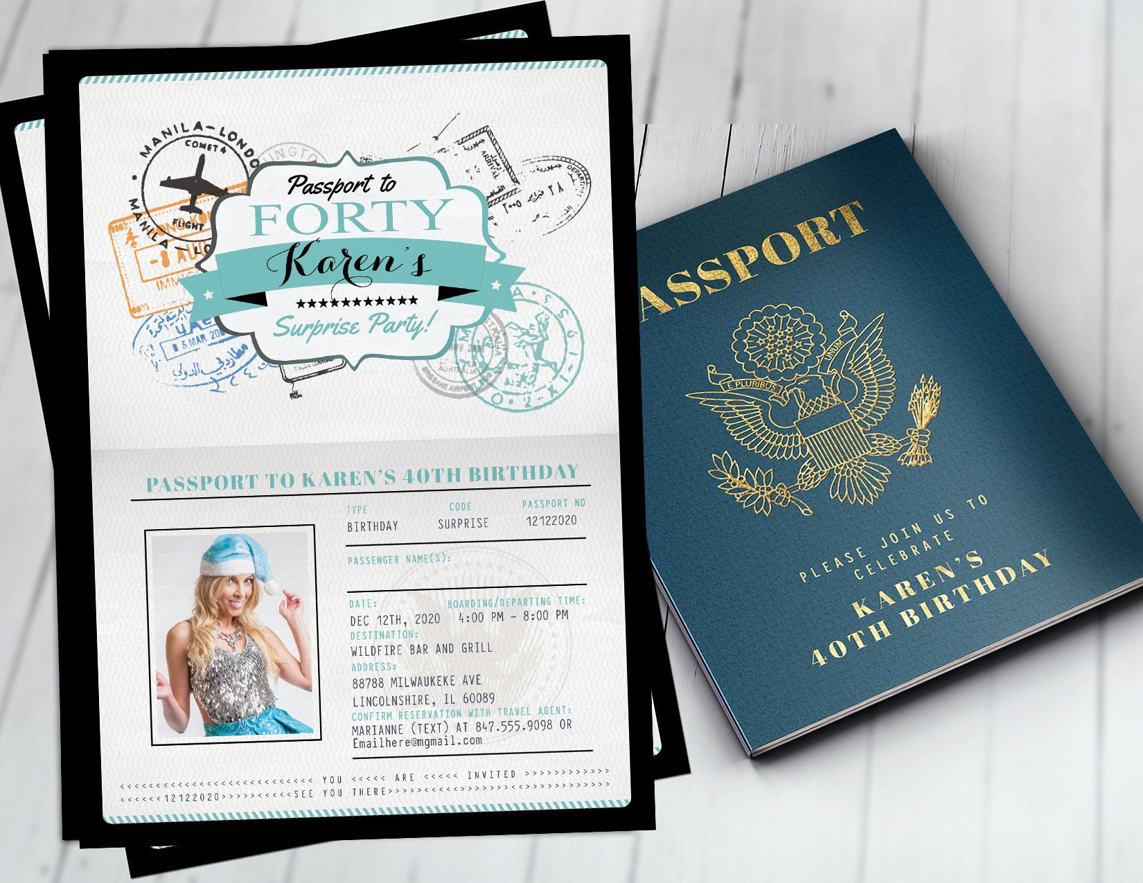 Any Age, 40Th, 30Th, 50Th, 60Th Birthday Invitation, Travel Destination, Passport Theme, Digital Files