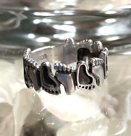 Vintage Ring, Sterling Footprints in The Sand New Mom Gift, New Mom Baby Gift For