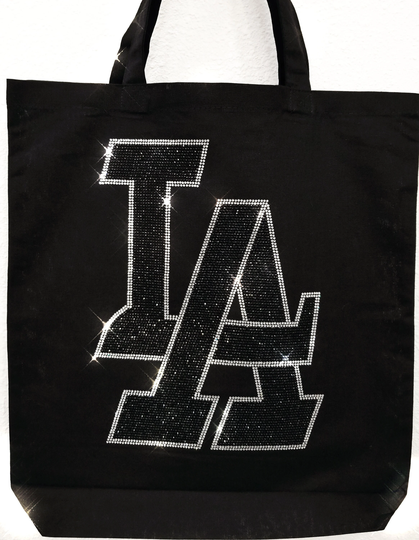La Rhinestone Tote, Bling Sparkle Logo La Totebag, Rhinestone Multiple Color Totebag