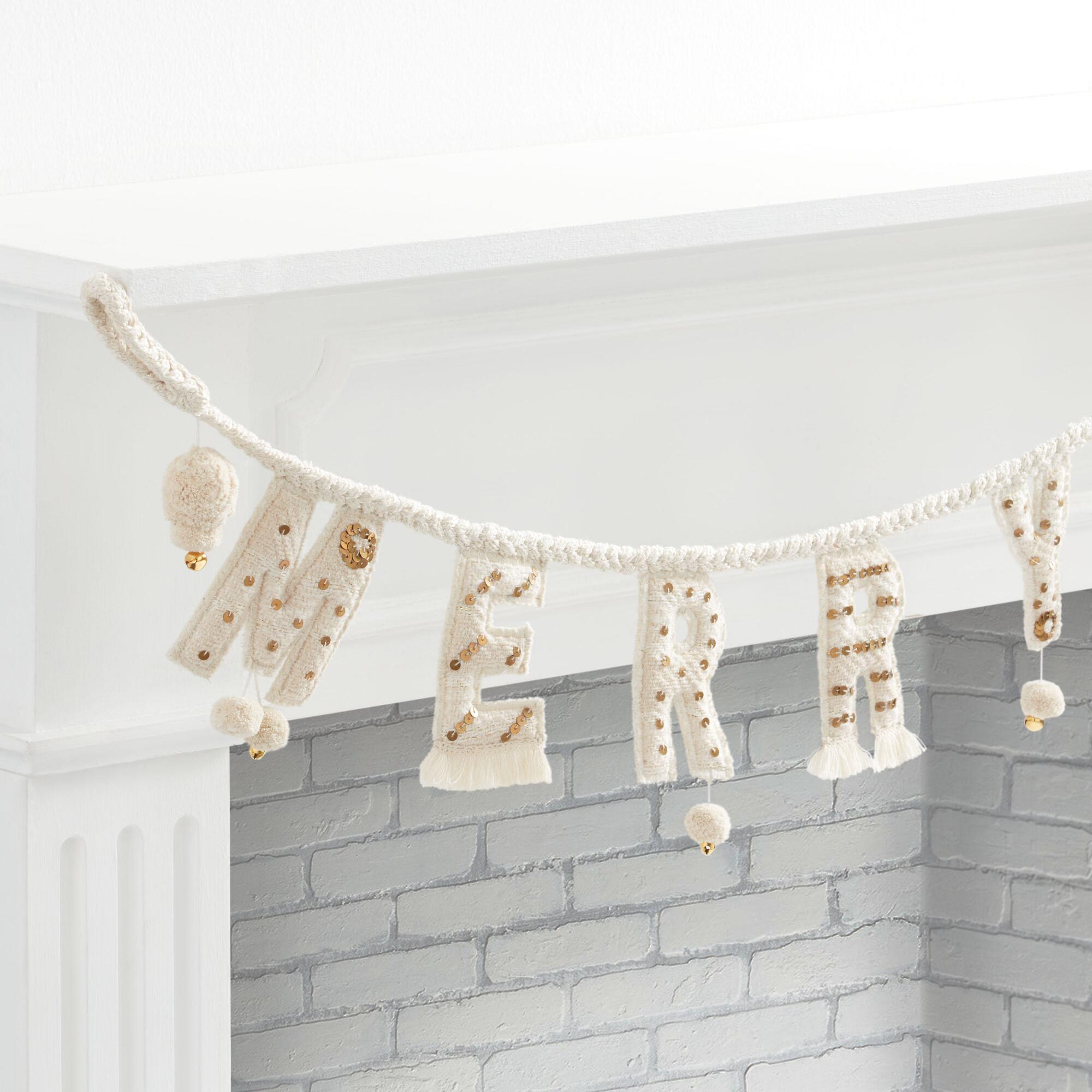 Sequined Fabric Merry Christmas Garland: White by World Market
