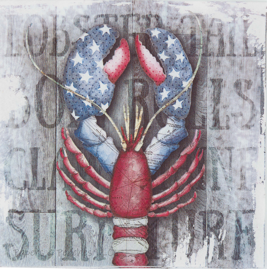 3 Decoupage Napkins | Patriotic Lobster Paper Napkin Decorated Tissue